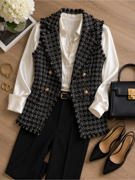 HYFVE Jackets & Blazers - NWT HYFVE Black White Tweed Double Breasted Vest